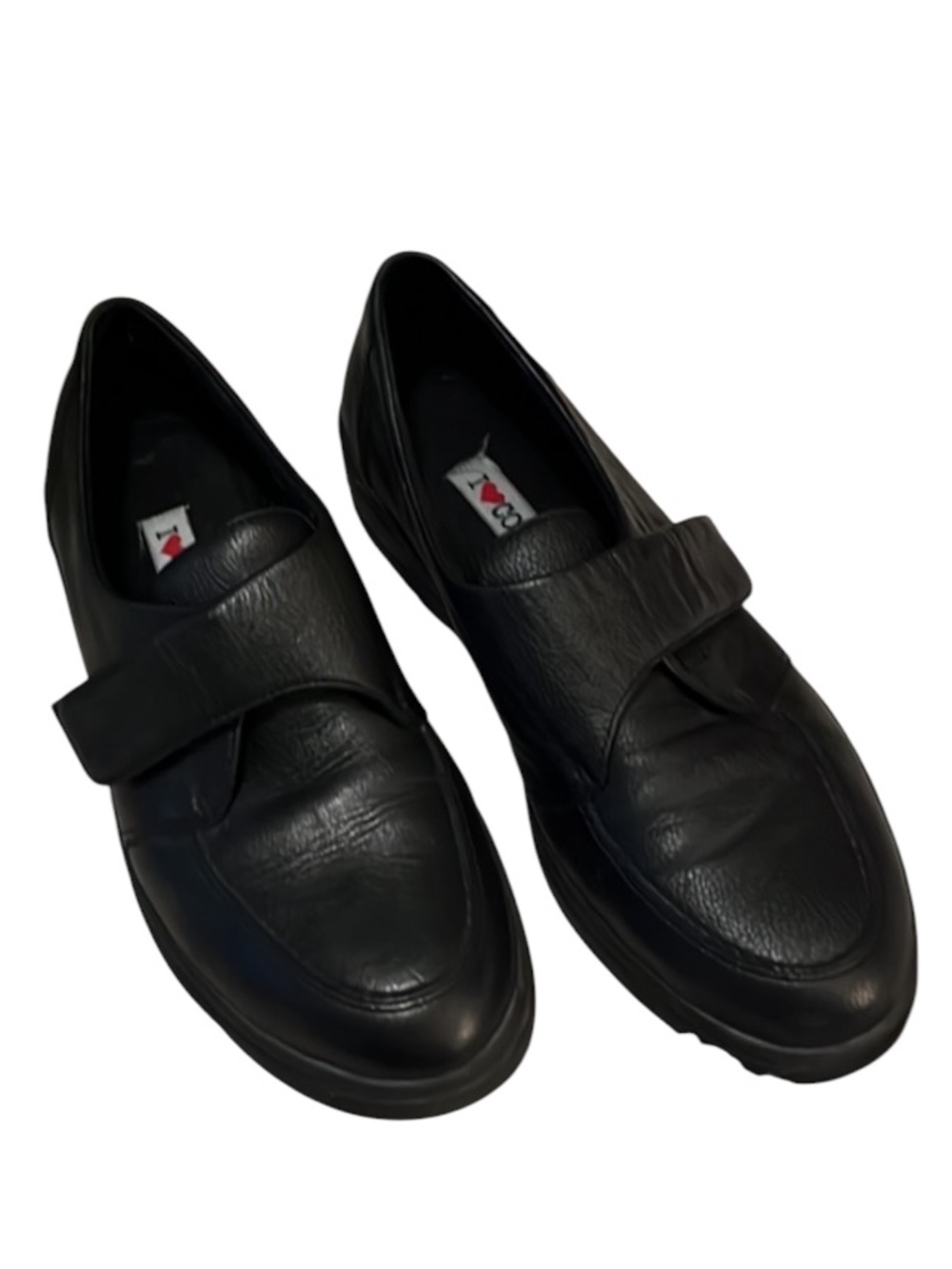 Women’s I ❤️ Comfort Black Leather Slip-On Flap Closure Loafer Shoes Sz 8